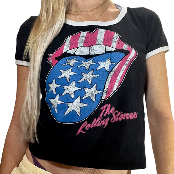 (ITEM) ARCHIVAL Rolling Stones Americana Tongue Vintage Cropped Tee - Picture 2 of 7